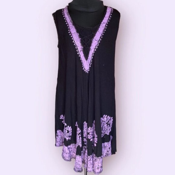 India Boutique Black and Purple Flowy Sleeveless Dress Large - Picture 1 of 11